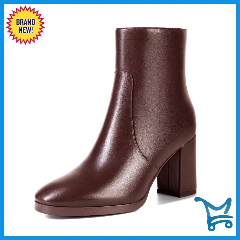 Women's Chunky Heel Ankle Boots Side Zipper Round Toe Office Booties